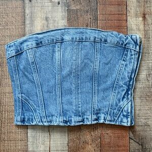 ZARA Strapless Denim Corset Top XS Acid Wash Bustier Y2K Festival